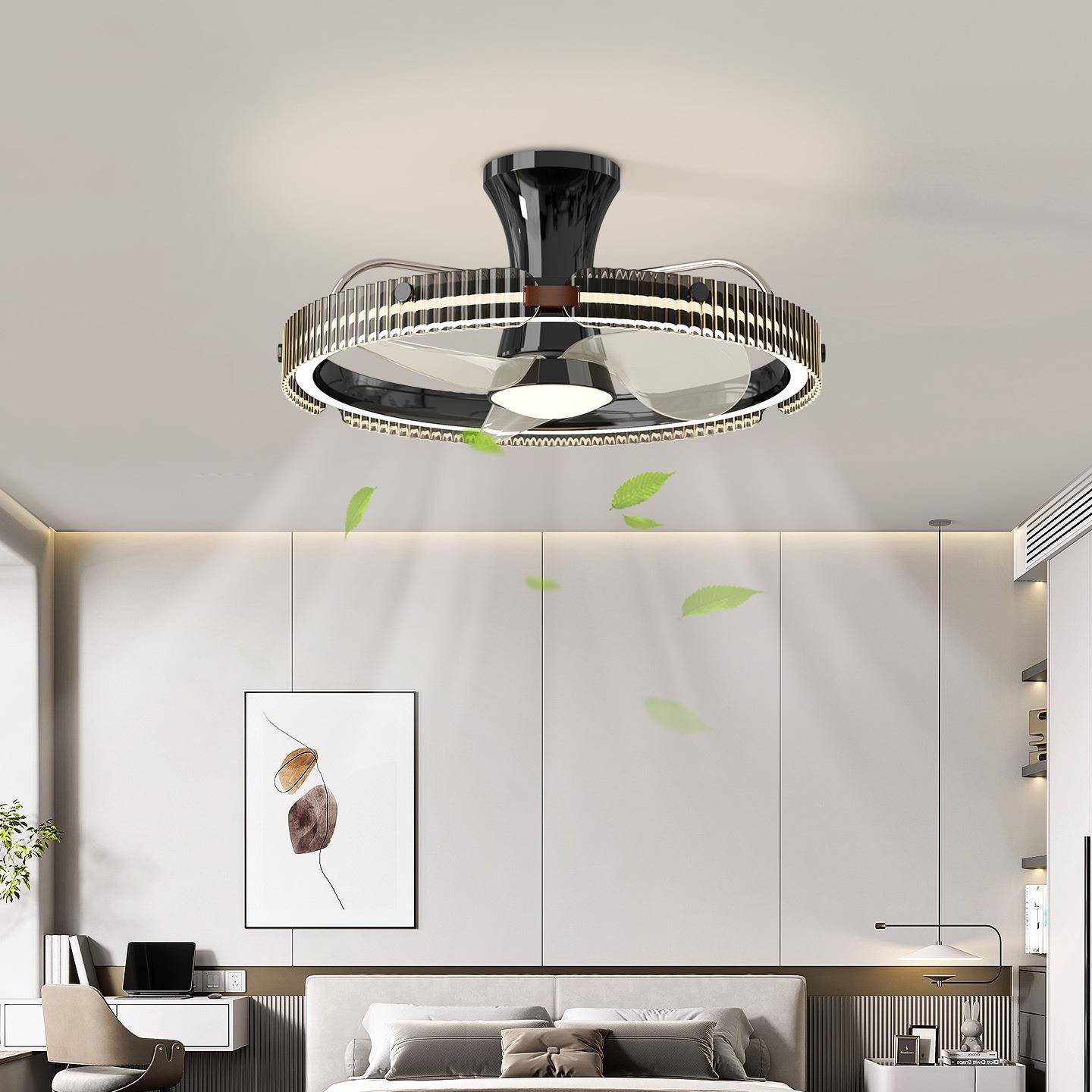 意式极简卧室风扇灯设计师新款高端主卧书房护眼吸顶灯轻奢电扇灯