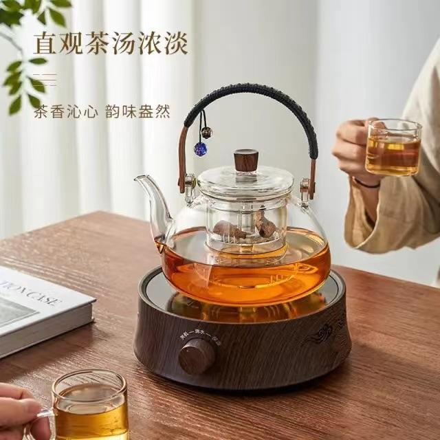半月壶蒸煮一体玻璃茶壶大容量耐高温家用提梁壶泡茶壶烧水养生壶