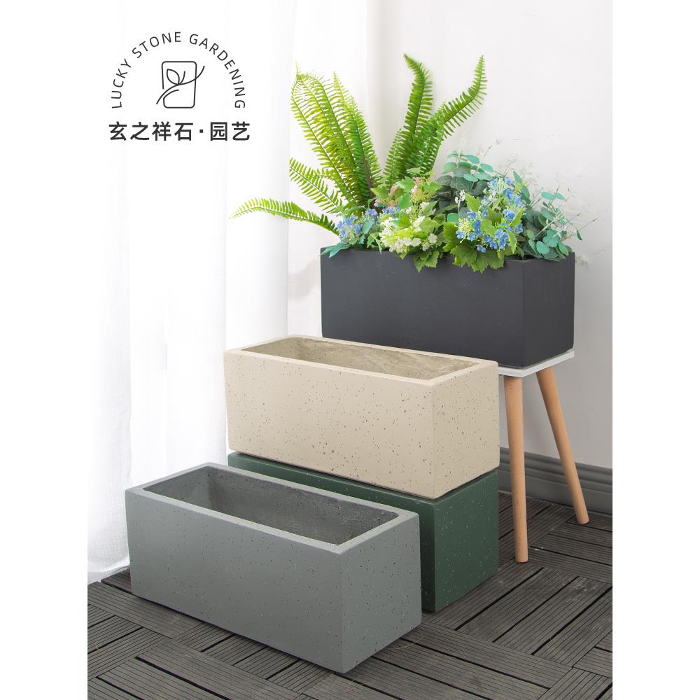 长方形水泥花盆长条镁泥花箱花槽马槽盆隔断花坛绿植盆栽户外素虹