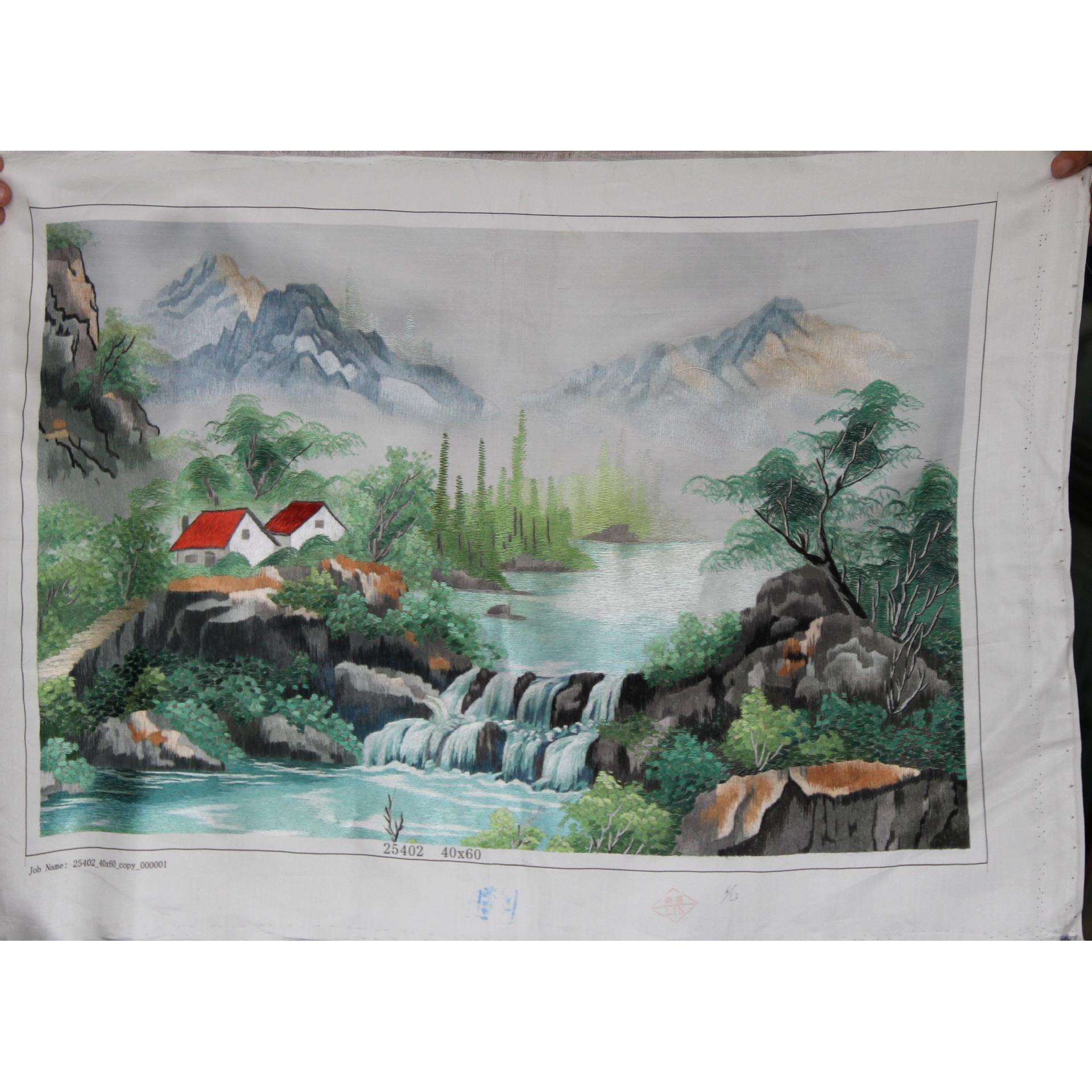 供应苏州手工刺绣画客厅装饰送礼苏绣未装裱山水风景