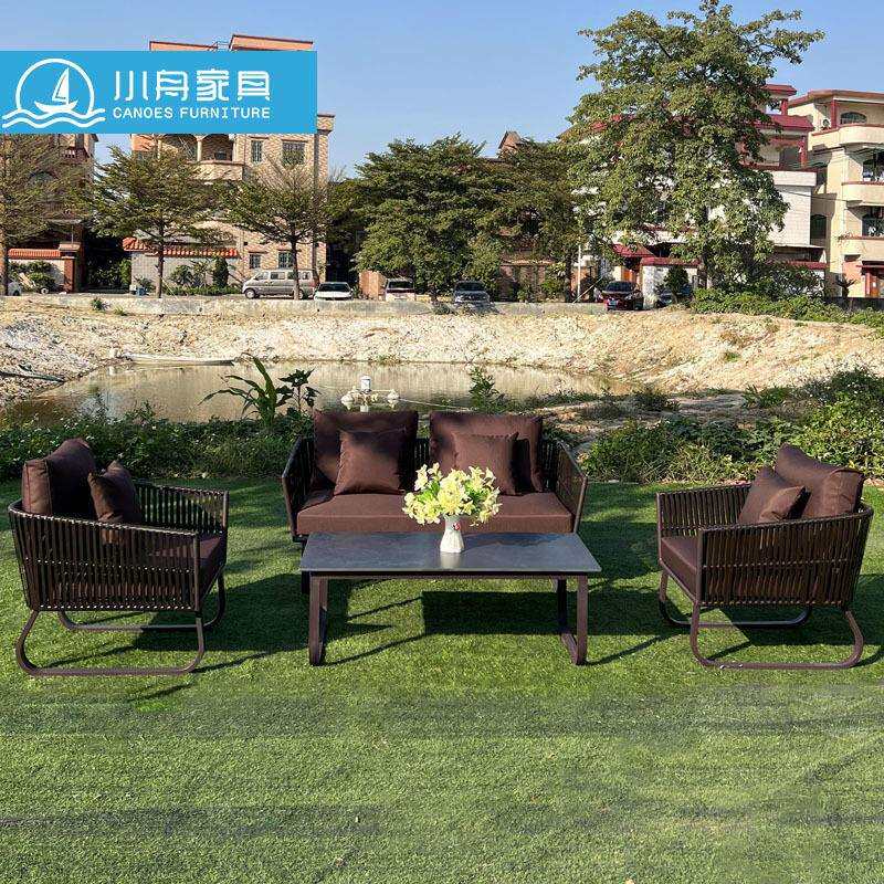 北欧庭院户外防水防晒藤编单人沙发咖啡厅奶茶店休闲洽谈会客桌椅