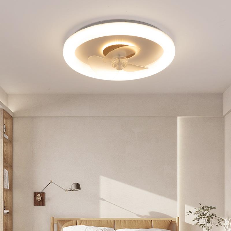 新款现代简约木质LED风扇灯北欧餐厅主卧室圆形创意静音吊扇灯具