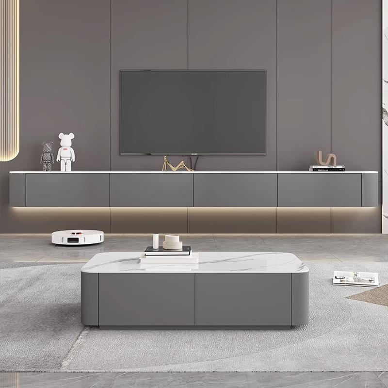 意式实木岩板悬空电视柜现代简约壁挂式小户型客厅公寓悬浮挂墙柜