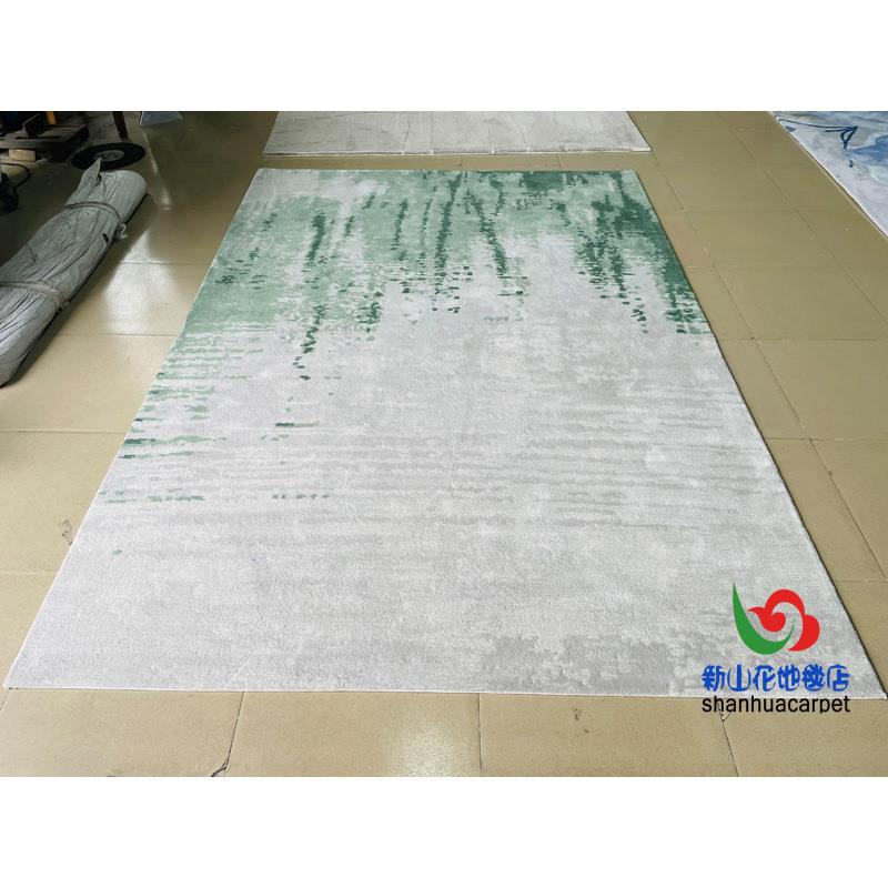新中式绿色抽象水墨画手工腈纶客厅茶几沙发地毯大厅接待室贵宾室