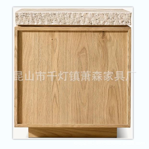 RH美式实木边几高端豪华客厅置物小桌子桌面采用洞洞石设计
