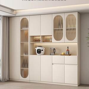 居知木奶油风餐边柜高柜靠墙一体置物架客厅展示柜现代简约酒柜