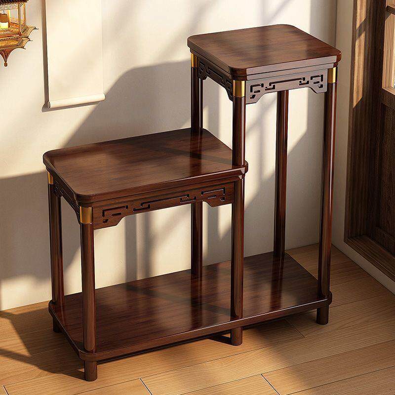 高低组合实木花架子室内家用置物架一体加高加宽阳台落地式花盆架