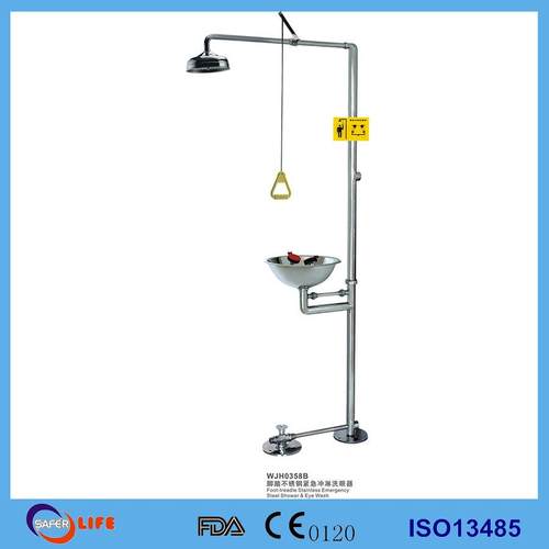 358B不锈钢精抛光复合式紧急冲淋洗眼器 脚踏式紧急喷淋304洗眼器