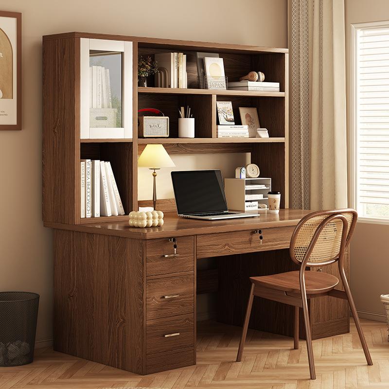 台式电脑桌带主机位学生家用书桌书架一体卧室简约学习桌椅组合