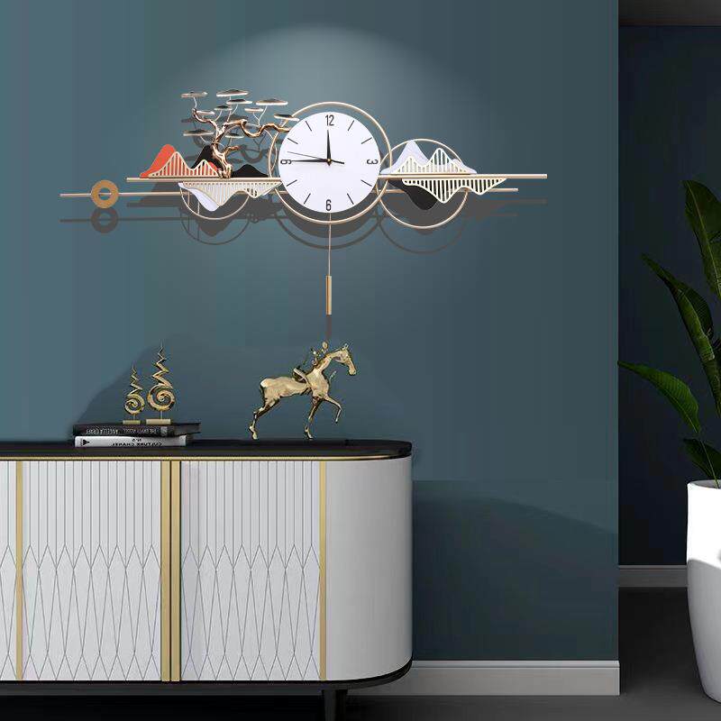 2023新款创意客厅时尚挂墙钟艺术轻奢钟表简约现代大气静音摇摆挂