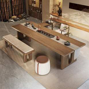 侘寂风复古实木茶桌椅组合办公室接待区泡茶桌茶台民宿大板桌