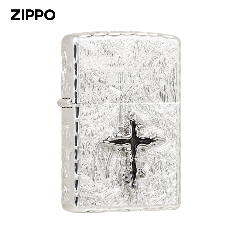 ZIPPO打火机之宝防风煤油 手雕十字架送朋友 男友收藏生日礼物