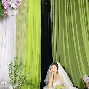 婚庆牛奶丝弹力布婚礼堂布置吊顶布幔舞台背景装饰拱门布绿色森系