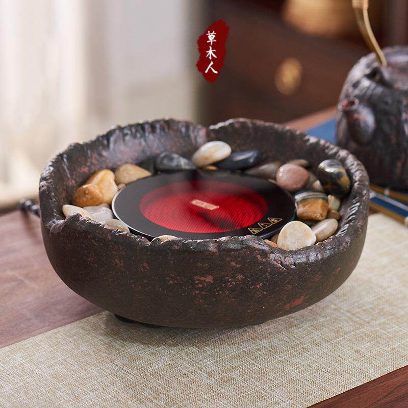 岳恒电陶炉茶炉茶壶煮茶器新款复古老岩泥陶炉陶壶烧水壶茶具套装