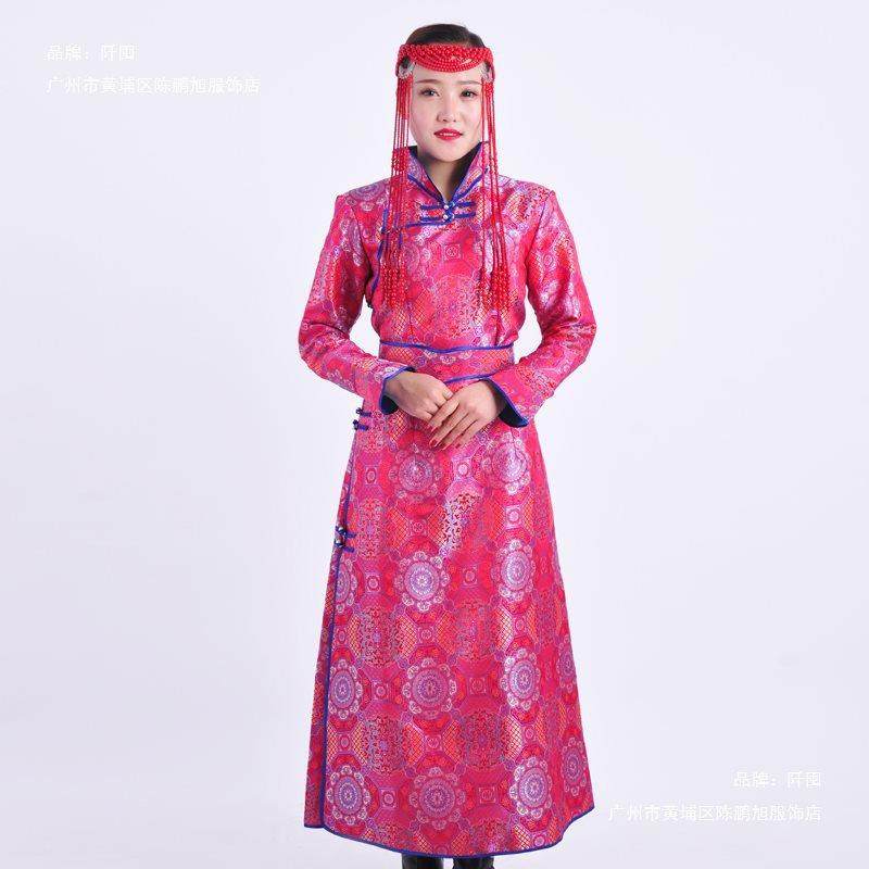 蒙古袍女长款传统蒙古服饰女演出表演服装生活装内蒙古女士