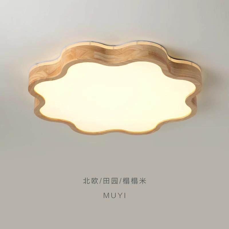原木卧室吸顶灯儿童房灯女孩公主房间灯简约温馨现代花型主卧室灯