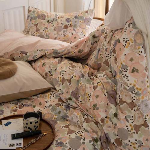 唯美花卉数码印花全棉亲肤磨毛秋冬新品家用卧室床笠四件套