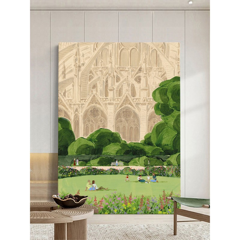 治愈系风景客厅装饰画欧式建筑手绘油画玄关大幅落地画背景墙挂画图片