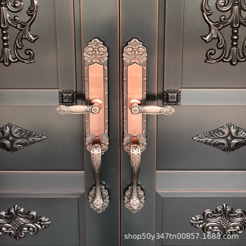 【折扣价】别墅大门指纹锁双开门密码锁家用防盗门电子锁欧式铜门