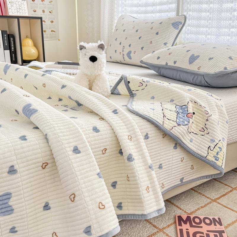 【折扣价】秋冬新款一面绒一面棉绗缝夹棉高温砂洗床盖三件套加厚