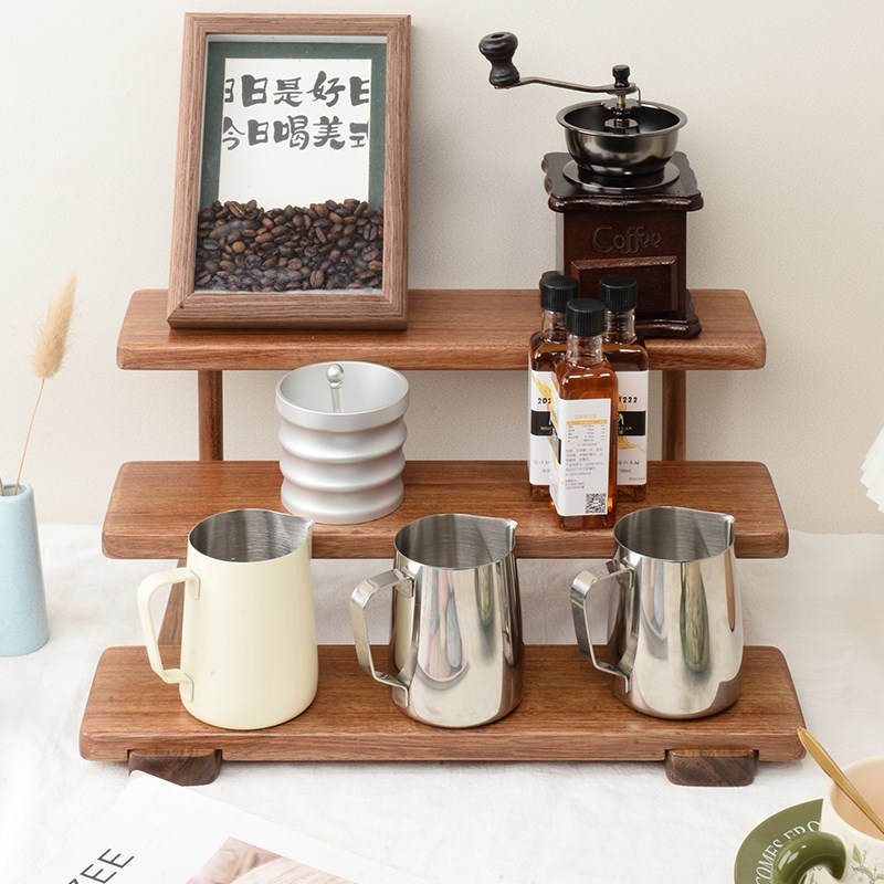 木质木制胡桃桌面收纳置物架实木香水咖啡杯架杯子水杯阶梯展示架