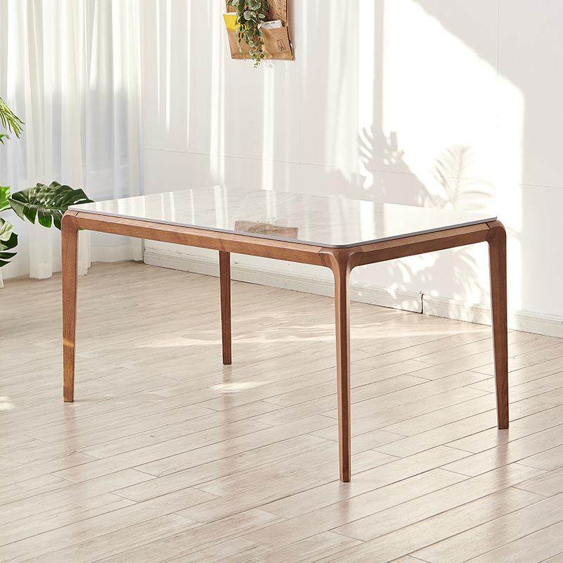 实木白蜡木桌子餐桌小户型长方形岩板多人吃饭实木桌拆装全实木