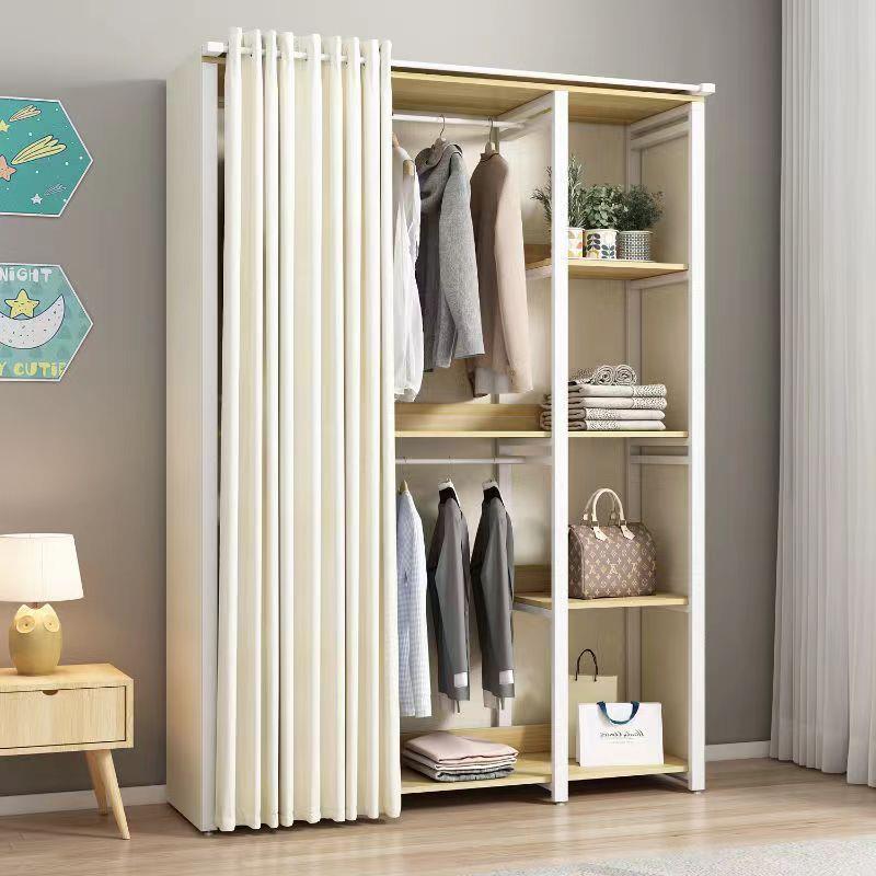 简易衣柜家用卧室布帘门公寓出租房用收纳架经济型单人挂衣橱轻奢