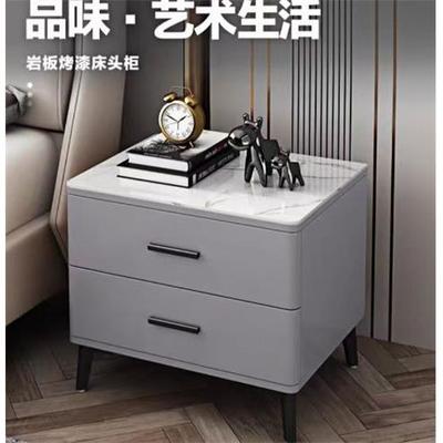 my岩板床头柜感烤漆台面轻奢主卧简约现代纯实木储物柜收纳柜