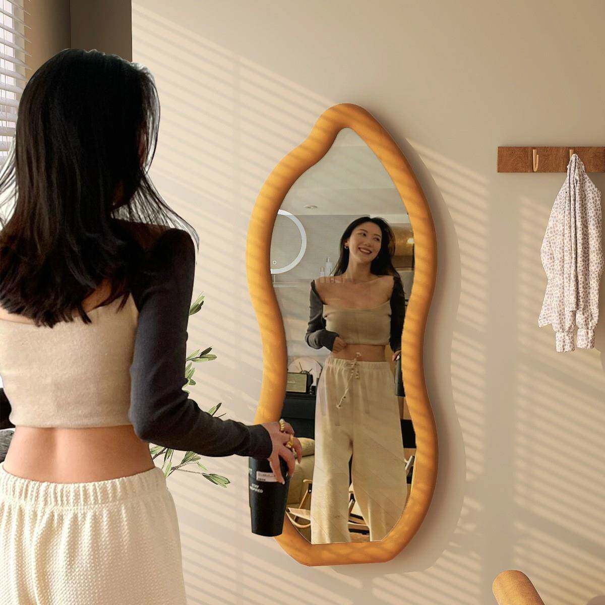 异形全身镜卧室家用试衣镜女生穿衣镜异行波浪大镜子挂墙落地镜