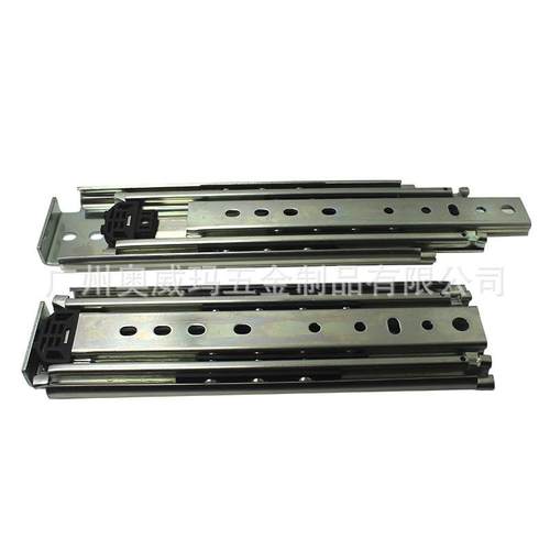 三折滑轨加重型抽屉滑轨76宽三节机械载重滑轨3.0厚机柜工业导轨