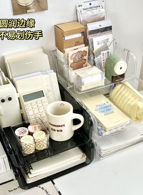 透明桌面A4文件收纳盒亚克力宿舍试卷整理神器收纳架办公桌置物架