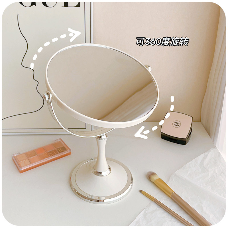 ins复古镜子台式化妆镜学生宿舍大号桌面圆形双面办公室小梳妆镜