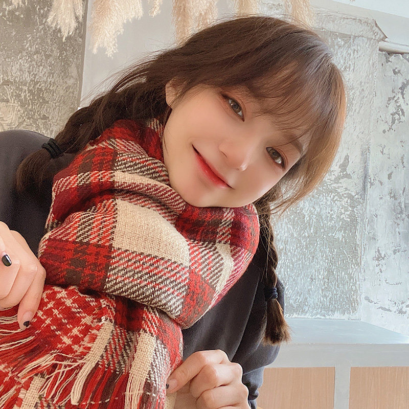 秋冬季韩版ins潮复古格子围巾女简约百搭学生保暖原宿风披肩两用