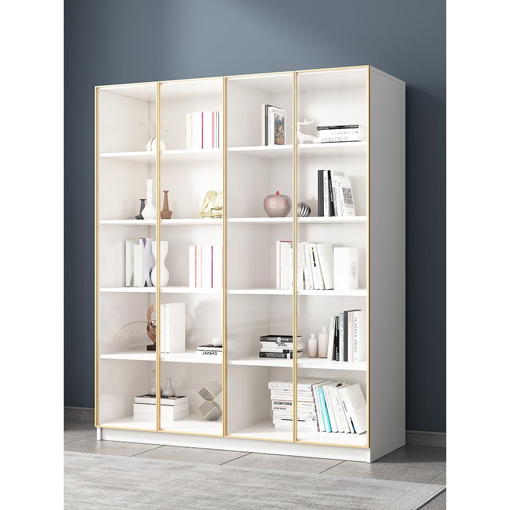 【折扣价】实木书架带玻璃门落地现代简约一体靠墙白色书房置物轻