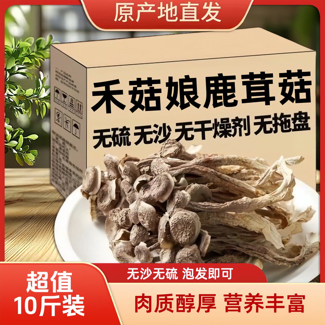 禾菇娘10斤原装整箱高山鹿茸菇干货批发酒席餐厅头茬新货无薰无硫