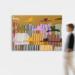 复古抽象人物客厅装饰画小众艺术沙发背景墙包豪斯横版中古风挂画