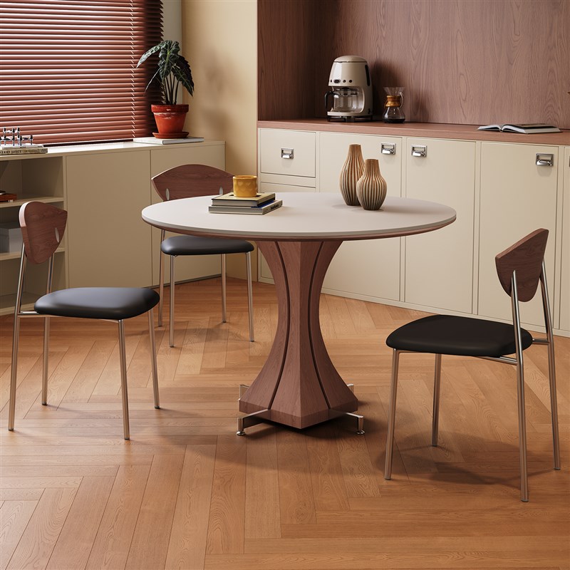 实木圆桌家用小户型1.2米t现代极简轻奢2025新款覆古黑色岩板餐桌