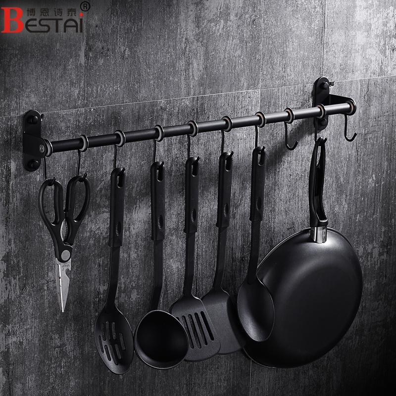 304不锈钢黑色厨房置物u架厨具五金厨卫挂钩挂件挂架挂杆免打孔壁