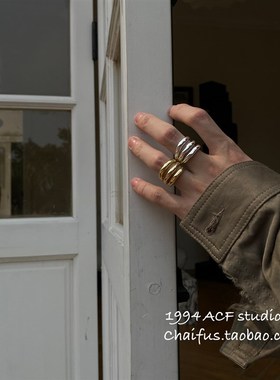 柴夫工作室/J368 欧美夸张多A层冷淡风戒指简约不规则镂空开口指