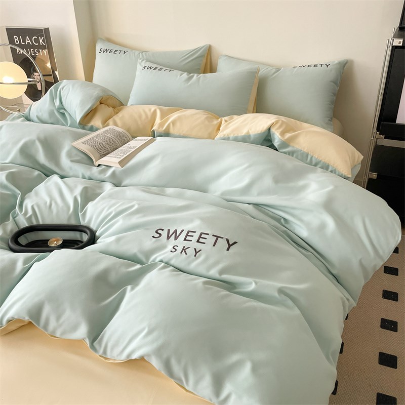 轻奢柔软a水洗棉四件套高档刺绣被罩轻奢床笠被套宿舍床单三件套