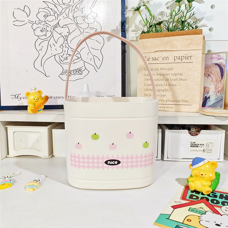 波点手提收纳盒书桌办公室杂物整理盒化妆台N化妆刷波点分格收纳