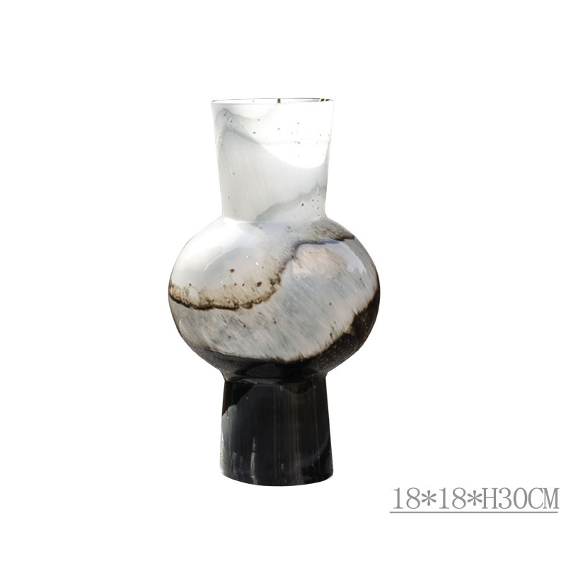 新中式水墨渐变大理n石纹玻璃花瓶摆件家居花器装饰玄关餐桌样板