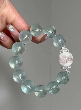巴西天然雪花幽灵水晶手链14mm绿萤石手串女生送闺蜜女友礼物显白
