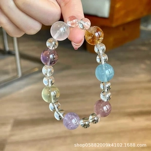 彩色糖果天然多宝水晶手串女海蓝宝粉黄水晶手链爆款多巴胺手饰品