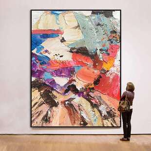 纯手绘油画客厅装饰画现代简约大幅立体抽象艺术色块走廊玄关挂画