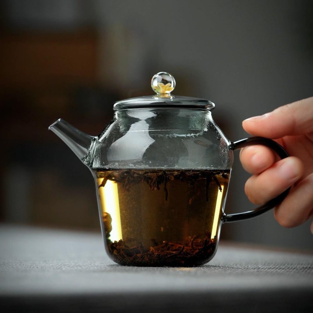 玻璃小茶壶耐热花开富贵透黑家用高颜值泡红茶沏滤茶茶具