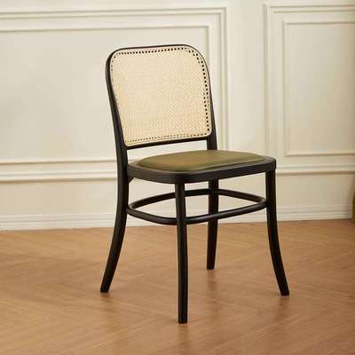 藤椅北欧简约餐椅实木藤编家用阳台休闲椅子原木奶油风新中式