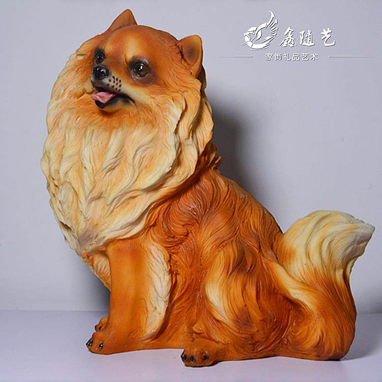 跨境货源博美狐狸犬摆件树脂工艺品 宠物名犬模型家居店铺装饰品