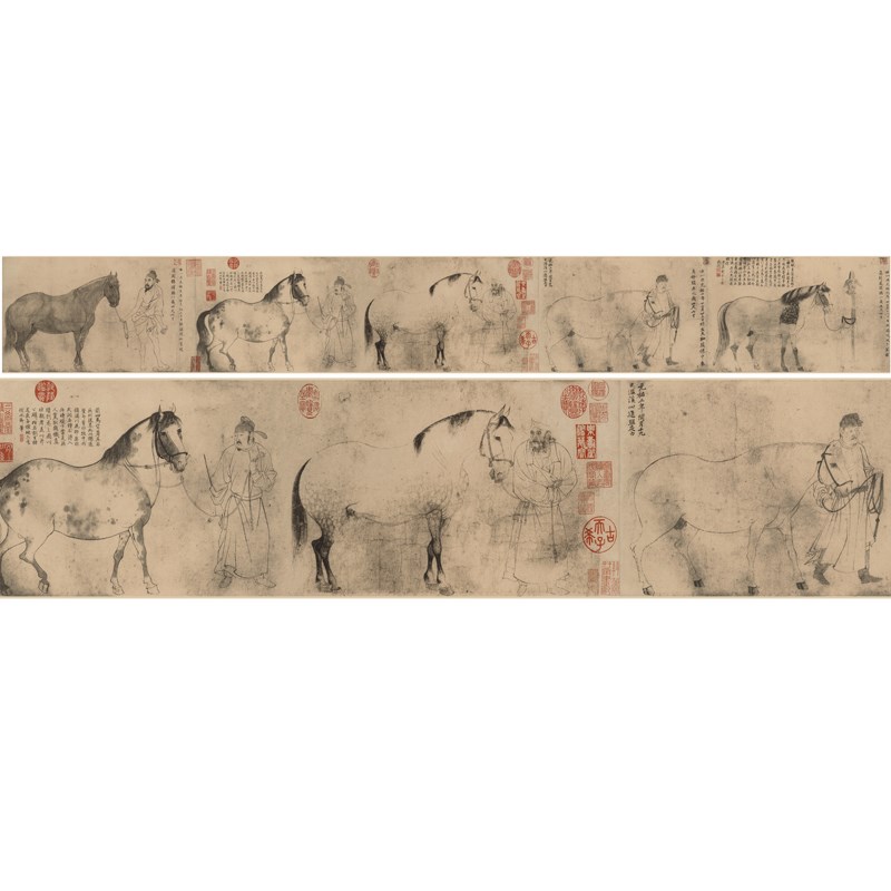 李公麟五马图新中式动物水墨国画客厅书房装饰画高清微喷复制品图片