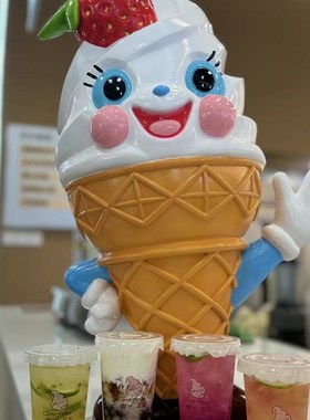 吧台卡通欢迎招手冰淇淋雕塑摆件甜品店口发光雪糕壁挂冰激凌模型
